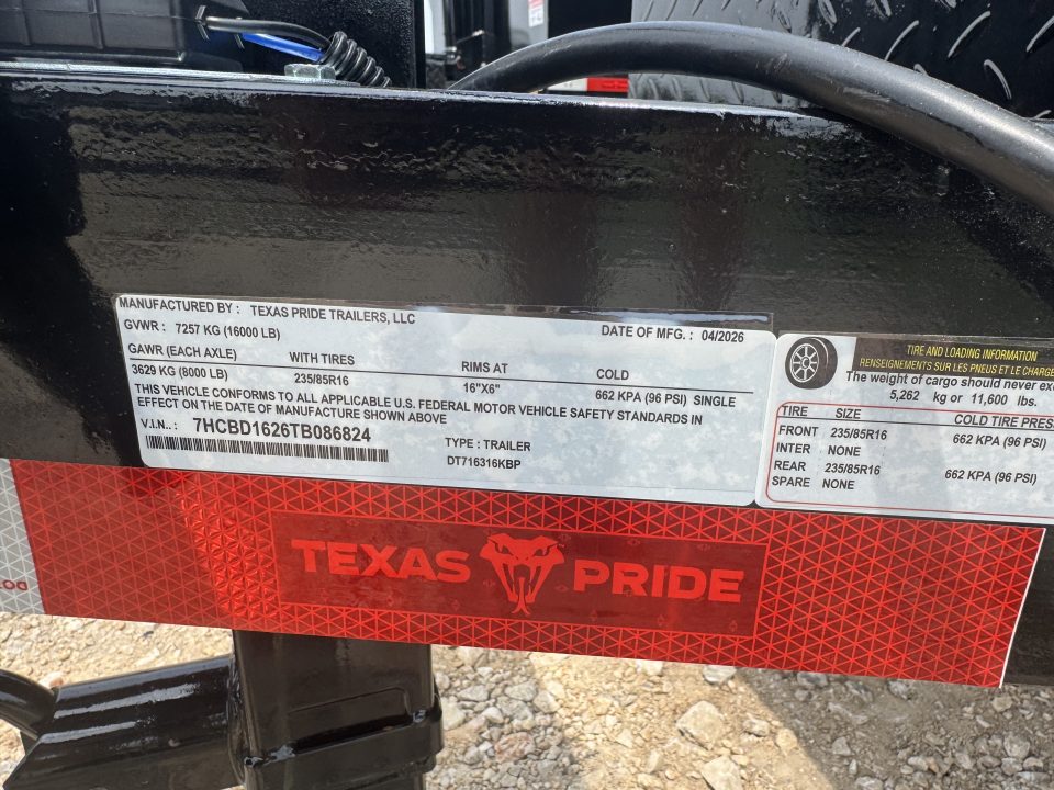 New 2026 Texas Pride Trailers DT716316KBP-6824 Dump Trailer