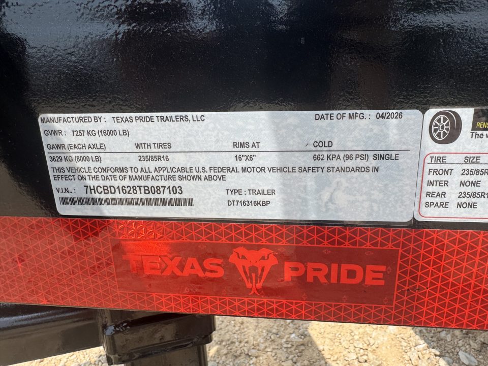 New 2026 Texas Pride Trailers DT716316KBP Dump Trailer