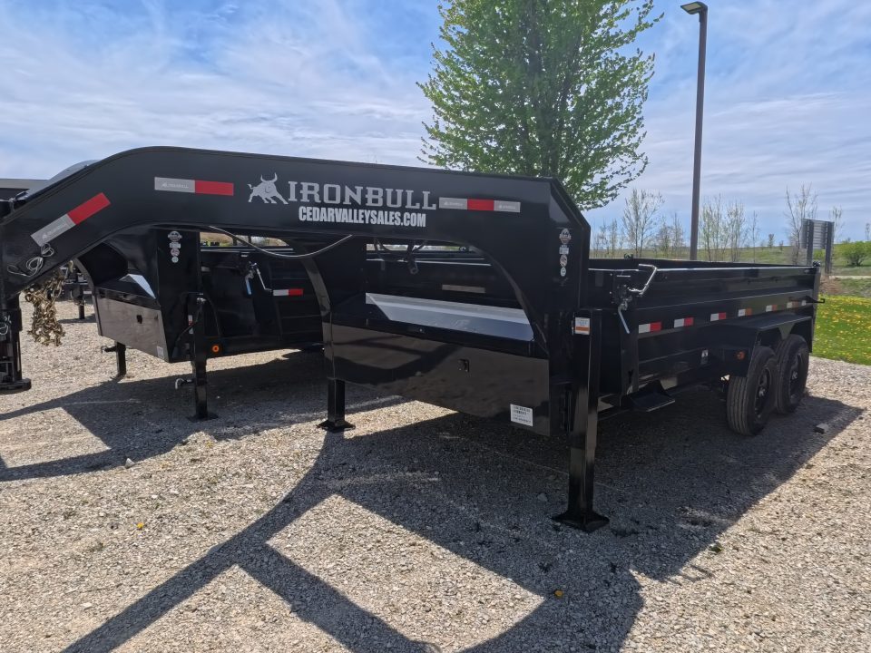 New 2026 Iron Bull 83x14 DTG Gooseneck Dump Trailer with 2)7K Straight Axles, 2) Elec. Brakes F-Adj., Hydraulic Jack , Solar Panel Charger