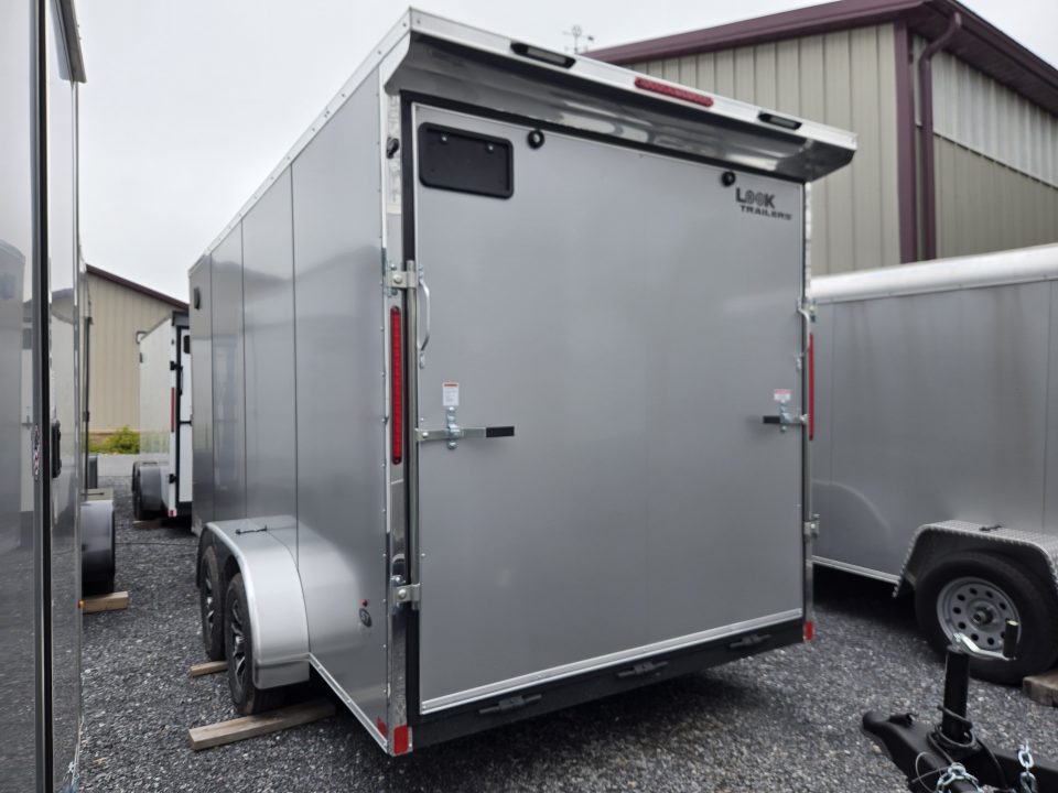 New 7 x 16 Look ST DLX V-Nose Cargo Trailer, 7k GVWR ***Silver PolyCor Composite Exterior, 6" Extra Height, Ramp Door, Alum Wheels, Rear Flare w/ Lights