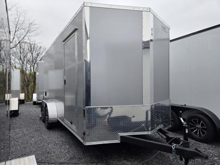 New 7 x 16 Look ST DLX V-Nose Cargo Trailer, 7k GVWR ***Silver PolyCor Composite Exterior, 6  Extra Height, Ramp Door, Alum Wheels, Rear Flare w/ Lights