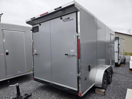 New 7 x 16 Look ST DLX V-Nose Cargo Trailer, 7k GVWR ***Silver PolyCor Composite Exterior, 6" Extra Height, Ramp Door, Alum Wheels, Rear Flare w/ Lights