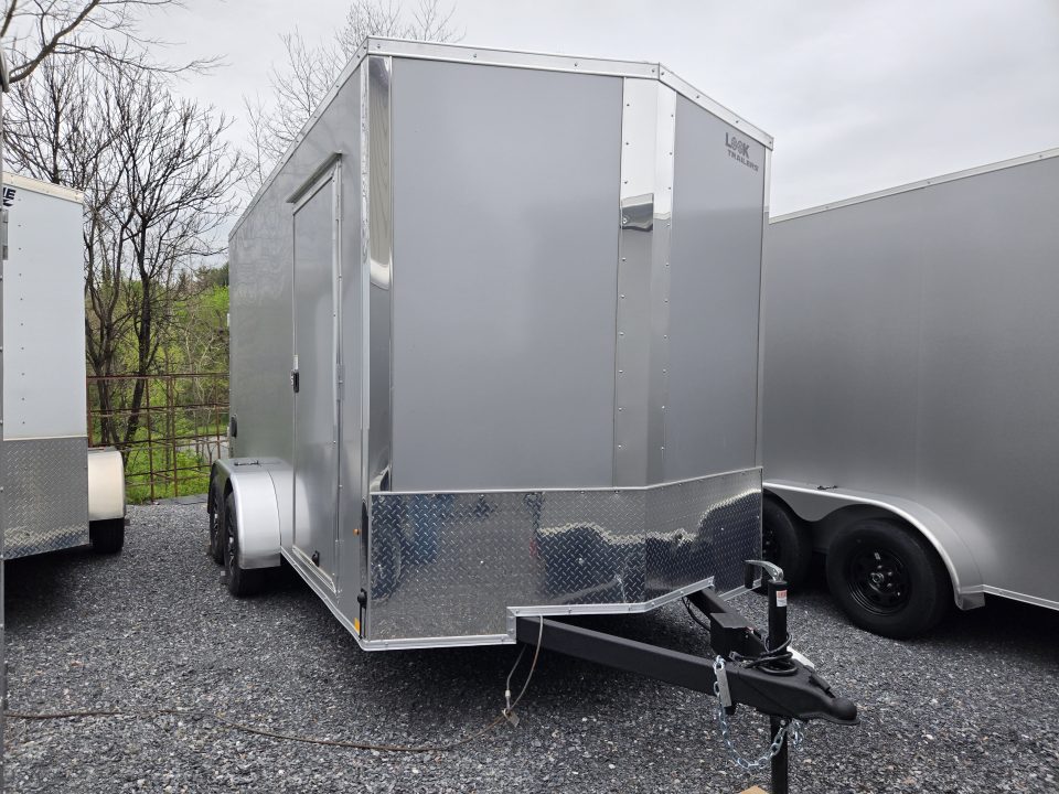 New 7 x 14 Look ST DLX V-Nose Cargo Trailer, 7k GVWR ***Silver PolyCor Composite Exterior, Ramp Door, Alum Wheels