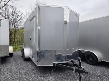 New 7 x 14 Look ST DLX V-Nose Cargo Trailer, 7k GVWR ***Silver PolyCor Composite Exterior, Ramp Door, Alum Wheels