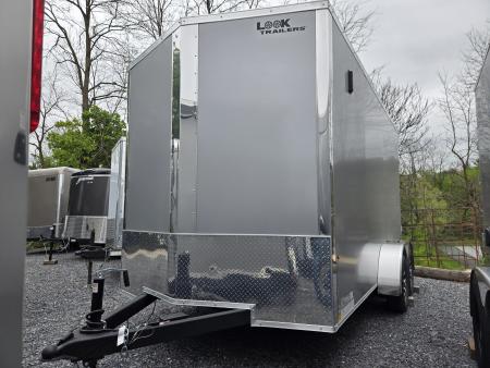 New 7 x 14 Look ST DLX V-Nose Cargo Trailer, 7k GVWR ***Silver PolyCor Composite Exterior, Ramp Door, Alum Wheels