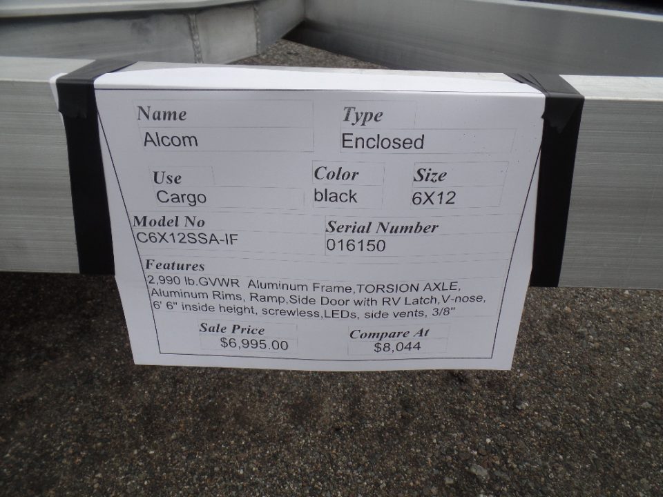 New 2026 ALCOM 6X12 Single Axle Black Cargo / Enclosed Trailer