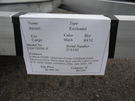 New 2026 ALCOM 6X12 Single Axle Black Cargo / Enclosed Trailer