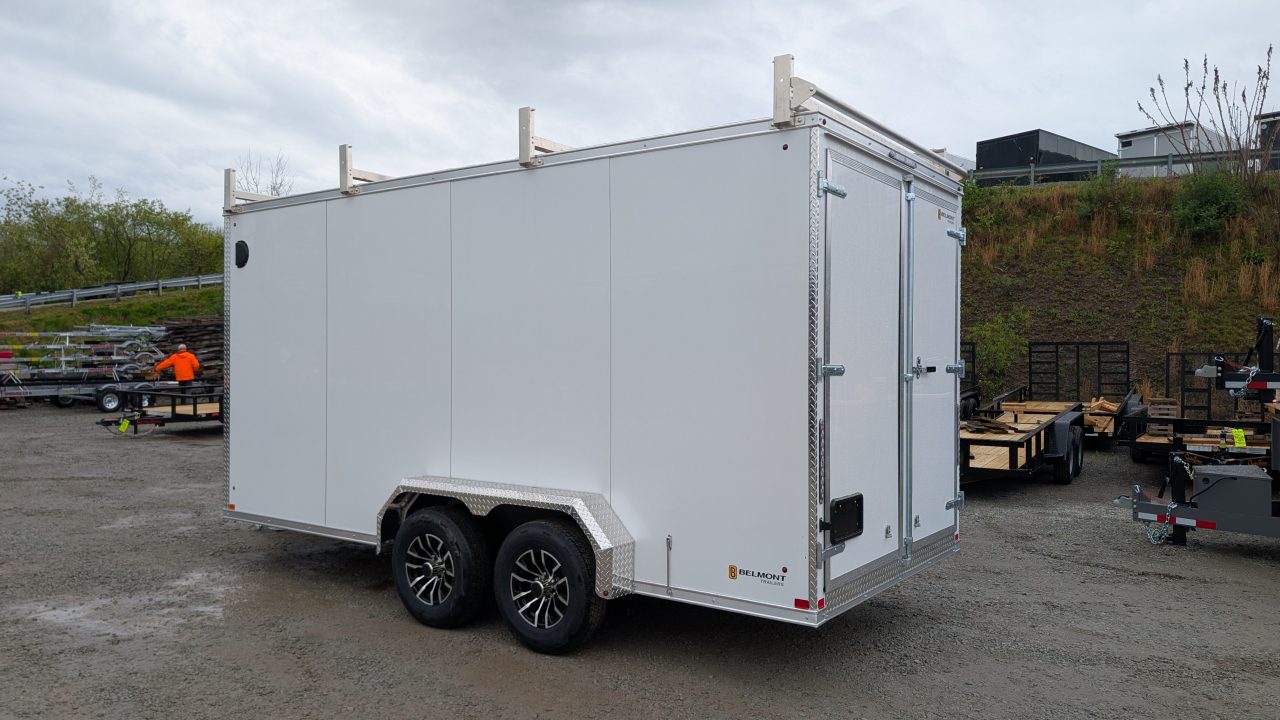 New 2026 BELMONT 7x16 HD V-Nose Contractor Cargo Trailer w/ Barn Doors ( 9990# GVW - POLYCOR EXTERIOR!)