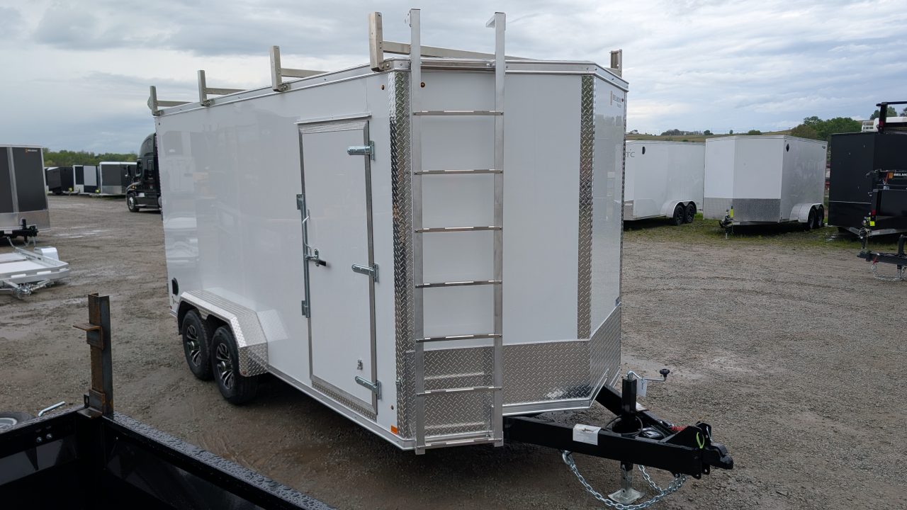 New 2026 BELMONT 7x16 HD V-Nose Contractor Cargo Trailer w/ Barn Doors ( 9990# GVW - POLYCOR EXTERIOR!)