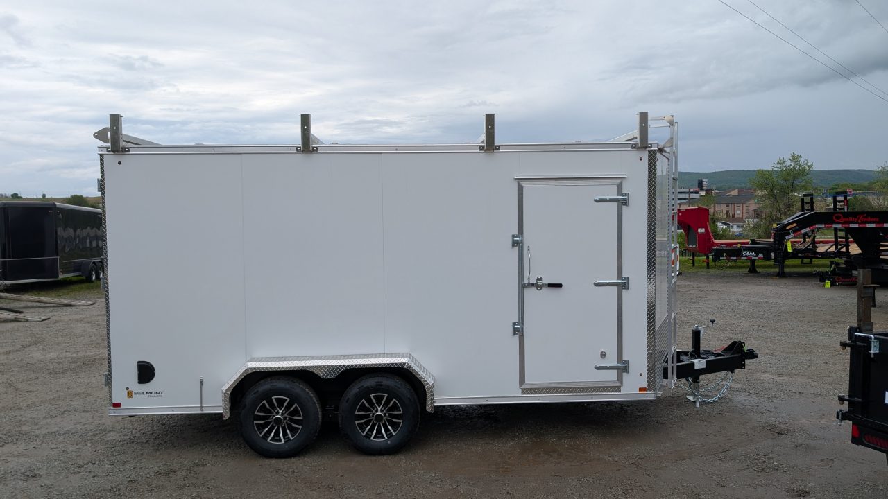 New 2026 BELMONT 7x16 HD V-Nose Contractor Cargo Trailer w/ Barn Doors ( 9990# GVW - POLYCOR EXTERIOR!)