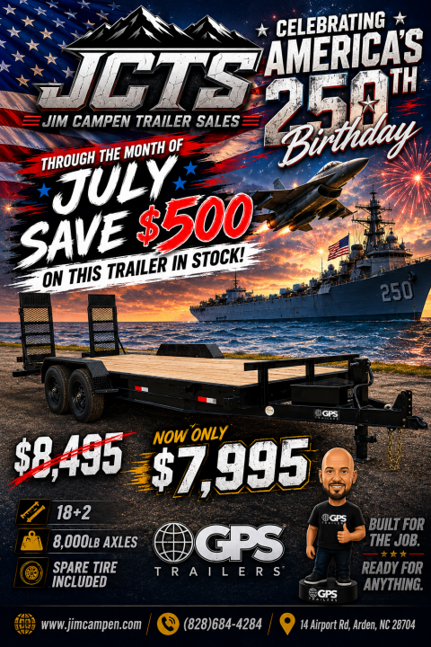 New 2026 GPS Trailers / EH Series / 82" Wide x 20' Long / 8 ton Capacity / 5' Ramps / PT Wood Floor / True 8 K Axles not Hybrid Axles / 215/75R17.5" Tire and Wheels / Toolbox