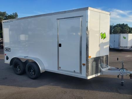 New 2026 ALCOM 7X14 TANDEM AXLE 7000 LB GVWR ALUMINUM Cargo / Enclosed Trailer WITH 6'4  INTERIOR HEIGHT, REAR RAMP DOOR, 1 PIECE ALUMINUM ROOF, SCREWLESS EXTERIOR
