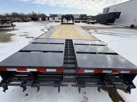 New 2026 Down 2 Earth Trailers 25' 15.5K Gooseneck Flatbed w/ 5' Dove and Real Steel Ramps