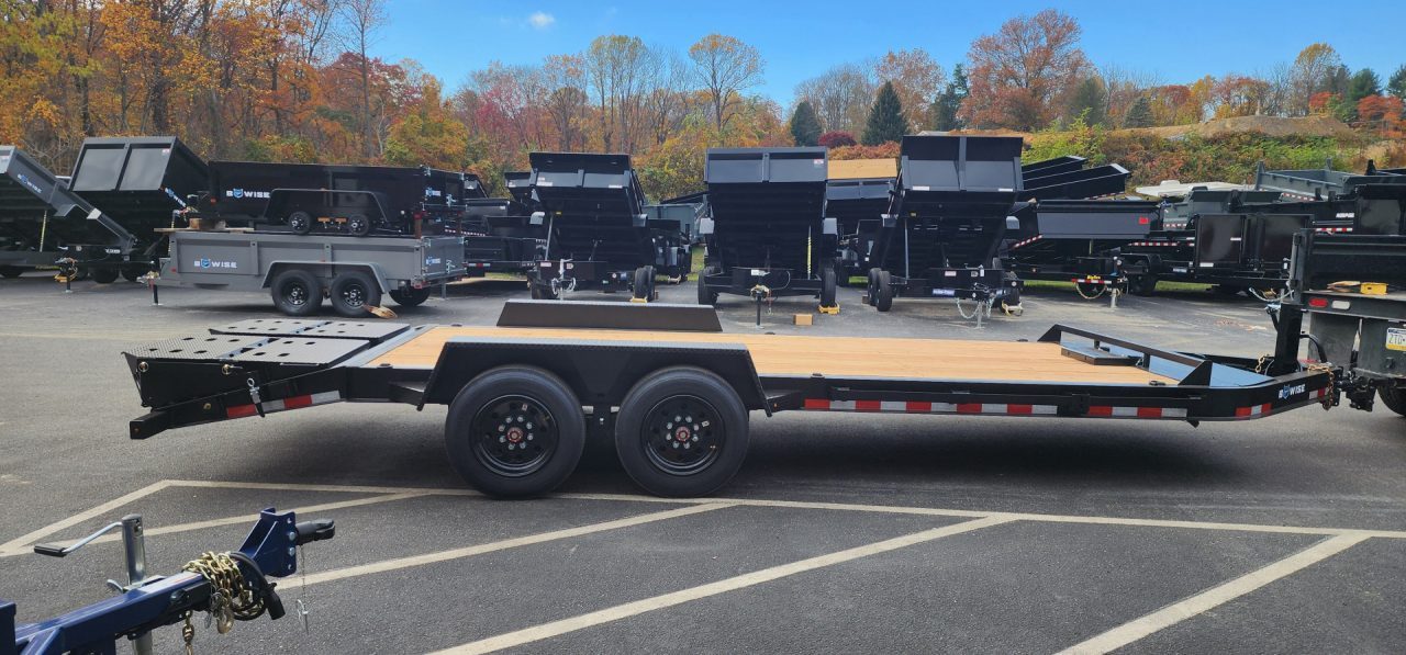 New 7 x 20 EF16 BWISE I-Beam Flat Deck Equipment Trailer 17.6k *Hammertone Black**FULL WIDTH RAMPS