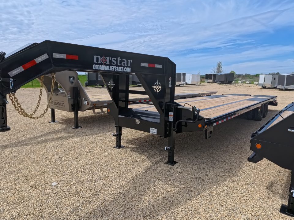 New 2026 Norstar 102 x 34 FXG Gooseneck Deckover with 2)10K Spring Axles, 2) Elec. Brakes, 5' Self Cleaning Dove Tail w/ Rampage Ramps and Matching Spare Tire
