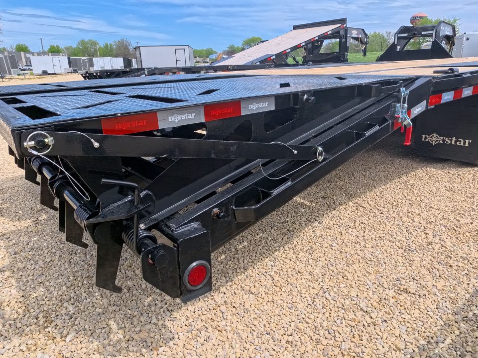 New 2026 Norstar 102 x 34 FXG Gooseneck Deckover with 2)10K Spring Axles, 2) Elec. Brakes, 5' Self Cleaning Dove Tail w/ Rampage Ramps and Matching Spare Tire