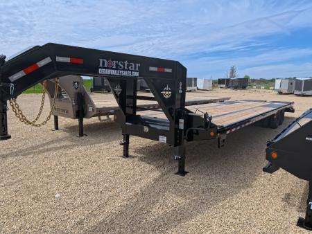 New 2026 Norstar 102 x 34 FXG Gooseneck Deckover with 2)10K Spring Axles, 2) Elec. Brakes, 5' Self Cleaning Dove Tail w/ Rampage Ramps and Matching Spare Tire