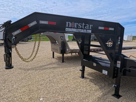 New 2026 Norstar 102 x 34 FXG Gooseneck Deckover with 2)10K Spring Axles, 2) Elec. Brakes, 5' Self Cleaning Dove Tail w/ Rampage Ramps and Matching Spare Tire