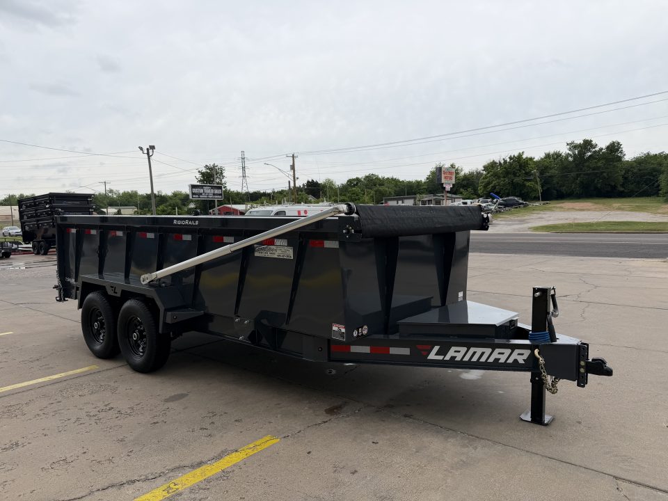 New #153363 026 LAMAR DL 16 X 83 TANDEM AXLE LOW PRO 14K BUMPER PULL DUMP W/ 3' SIDES