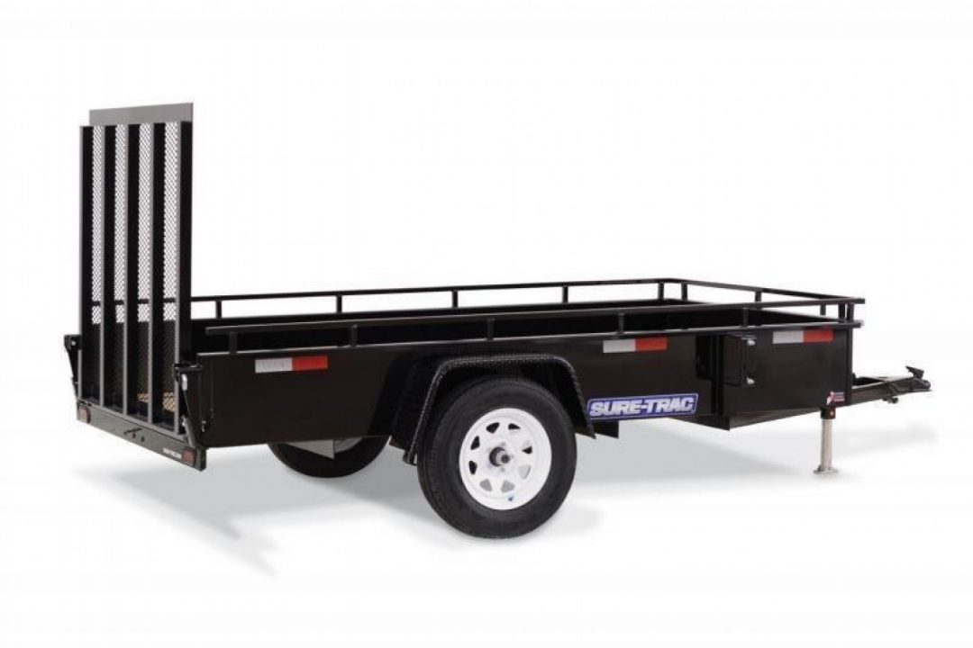 New 6 x 10 Sure Trac Steel High Side Utility Trailer, 3k GVWR ***w/Spring Assist Fold-Flat Gate, Spare Tire Mount, Set Back Jack