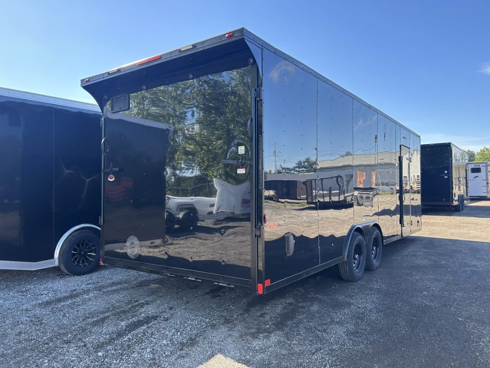 New 2026 Homesteader Trailer 24 FT ENCLOSED CAR HAULER 7 INT HT BLACK WITH BLACK OUT TRIM REAR SPOILER 10K GVWR