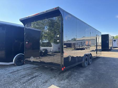 New 2026 Homesteader Trailer 24 FT ENCLOSED CAR HAULER 7 INT HT BLACK WITH BLACK OUT TRIM REAR SPOILER 10K GVWR