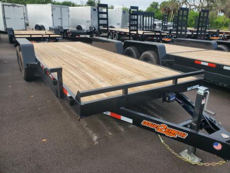 New 2026 Down 2 Earth Trailers 7X20 TANDEM AXLE 10000 LB GVWR CAR HAULER Car / Racing Trailer WITH SLIDE IN RAMPS, REMOVEABLE FENDER, BRAKES ON BOTH AXLES