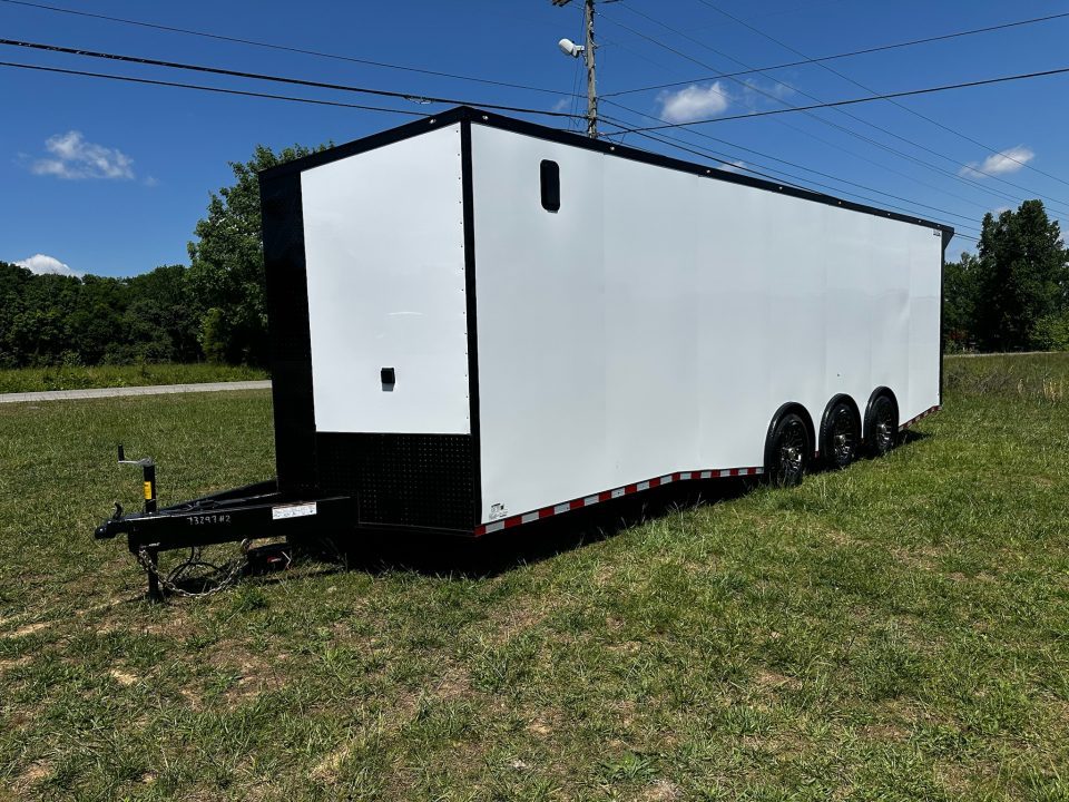 New 2026 Rock Solid Cargo 8.5x28 Race Trailer-Finished Interior-7'6" Interior - Triple 7000 TORSIONS -HD RAMP-10" BOGEY WHEELS