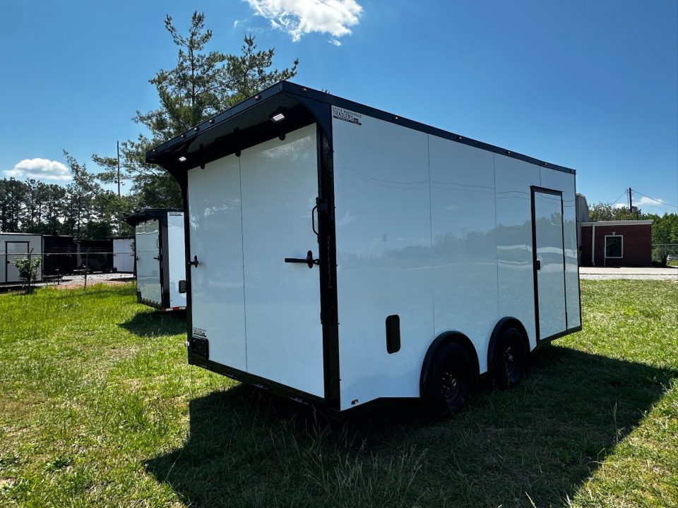New 2026 Luxe 8.5x16 Car Hauler-5200 Torsion- White poly- Blackout- Enclosed Trailer
