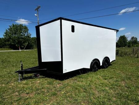 New 2026 Luxe 8.5x16 Car Hauler-5200 Torsion- White poly- Blackout- Enclosed Trailer