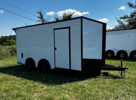 New 2026 Luxe 8.5x16 Car Hauler-5200 Torsion- White poly- Blackout- Enclosed Trailer