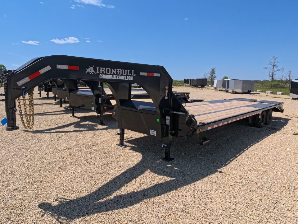 New 2026 Iron Bull 102 x 32 FLG Gooseneck Deckover, 5' Self Cleaning Dove Tail w/Rampage Ramps, 10K Axles -23,900 lb. GVWR, ST235/80R 16 LRE 10 ply tires with Spare