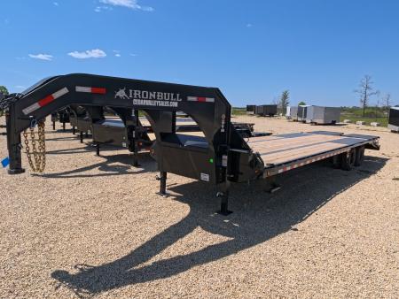 New 2026 Iron Bull 102 x 32 FLG Gooseneck Deckover, 5' Self Cleaning Dove Tail w/Rampage Ramps, 10K Axles -23,900 lb. GVWR, ST235/80R 16 LRE 10 ply tires with Spare