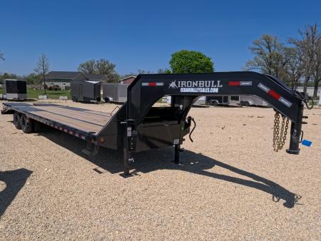 New 2026 Iron Bull 102 x 32 FLG Gooseneck Deckover, 5' Self Cleaning Dove Tail w/Rampage Ramps, 10K Axles -23,900 lb. GVWR, ST235/80R 16 LRE 10 ply tires with Spare