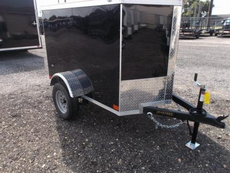 New 2026 Covered Wagon Trailers 4x6 Single Axle Cargo Trailer / Enclosed Trailer / LEDs / .030 Black Semi-Screwless Exterior / Bed Lined Frame and Tongue