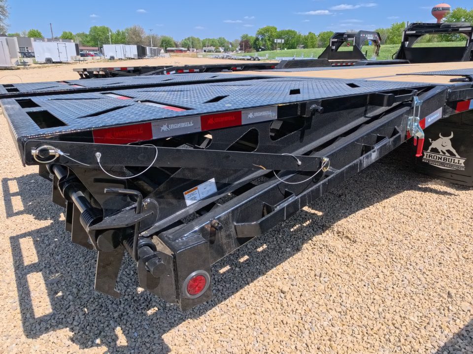 New 2026 Iron Bull 102 x 32 FLG Gooseneck Deckover, 5' Self Cleaning Dove Tail w/Rampage Ramps, 10K Axles -23,900 lb. GVWR, ST235/80R 16 LRE 10 ply tires with Spare