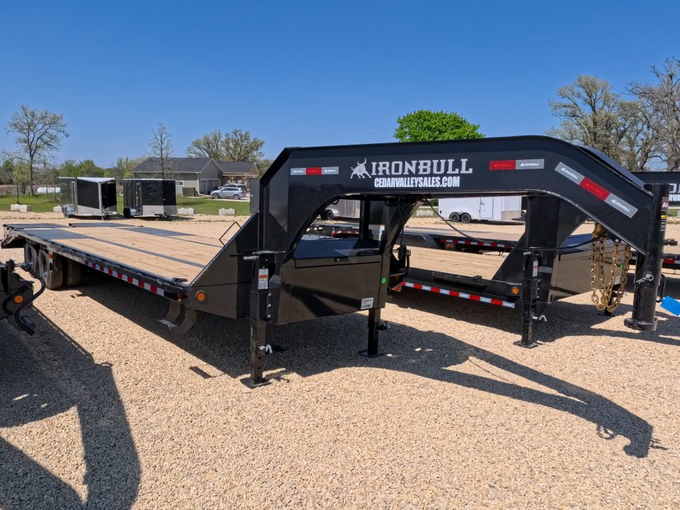New 2026 Iron Bull 102 x 32 FLG Gooseneck Deckover, 5' Self Cleaning Dove Tail w/Rampage Ramps, 10K Axles -23,900 lb. GVWR, ST235/80R 16 LRE 10 ply tires with Spare