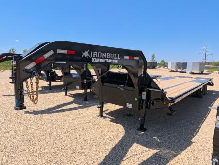 New 2026 Iron Bull 102 x 32 FLG Gooseneck Deckover, 5' Self Cleaning Dove Tail w/Rampage Ramps, 10K Axles -23,900 lb. GVWR, ST235/80R 16 LRE 10 ply tires with Spare