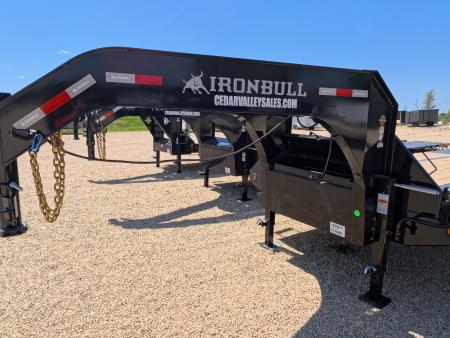 New 2026 Iron Bull 102 x 32 FLG Gooseneck Deckover, 5' Self Cleaning Dove Tail w/Rampage Ramps, 10K Axles -23,900 lb. GVWR, ST235/80R 16 LRE 10 ply tires with Spare