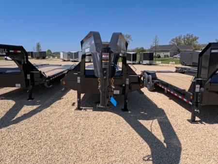 New 2026 Iron Bull 102 x 32 FLG Gooseneck Deckover, 5' Self Cleaning Dove Tail w/Rampage Ramps, 10K Axles -23,900 lb. GVWR, ST235/80R 16 LRE 10 ply tires with Spare