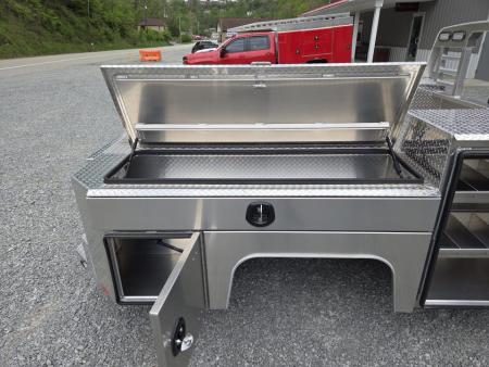 New Martin Truck Bodies Aluminum Gooseneck Service Body DRW 60" CA Cab and Chassis Diamond Tread. LIGHTED COMPARTMENTS