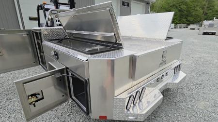 New Martin Truck Bodies Aluminum Gooseneck Service Body DRW 60" CA Cab and Chassis Diamond Tread. LIGHTED COMPARTMENTS