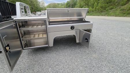 New Martin Truck Bodies Aluminum Gooseneck Service Body DRW 60" CA Cab and Chassis Diamond Tread. LIGHTED COMPARTMENTS