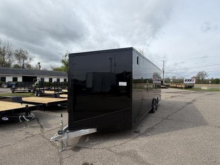 New 2027 Lightning 8.5 x 24 ( 8.5 X 27 ) Enclosed All Aluminum Combo Car Hauler with FRONT Ramp 10K GVW 7ft Interior Height - Black Out Package