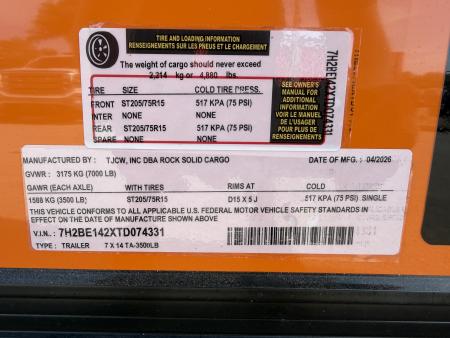 New 2026 Rock Solid Cargo 7x14 7K Rear Ramp Door Cargo / Enclosed Trailer