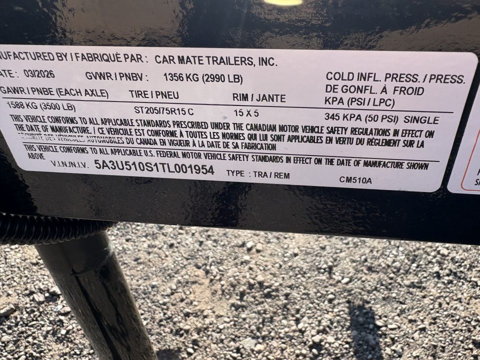 New 2026 CAR MATE TRAILERS 5x10 Utility Trailer