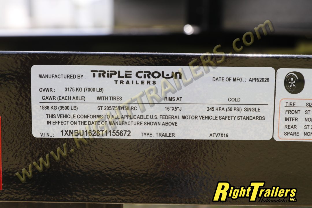 New 2026 7X16 TRIPLE CROWN ATV UTILITY TRAILER