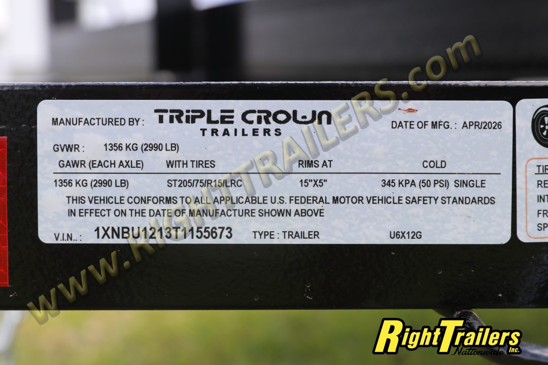 New 2026 6X12 Triple Crown Utility Trailer