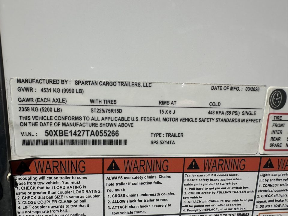 New 2026 SPARTAN CARGO S8.5X14TA Cargo / Enclosed Trailer