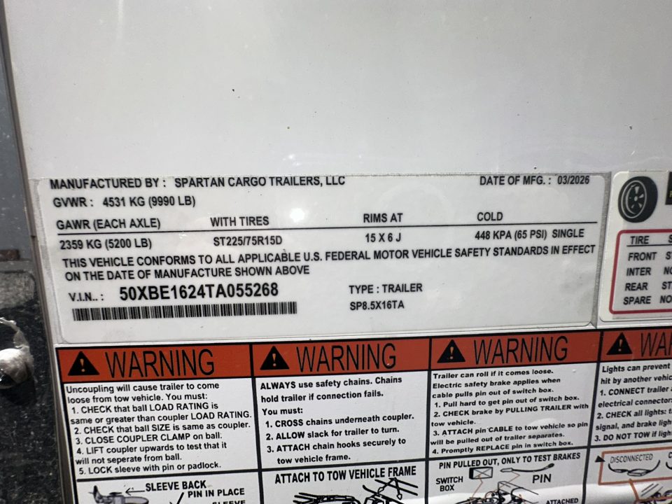 New 2026 SPARTAN CARGO S8.5X16TA Cargo / Enclosed Trailer